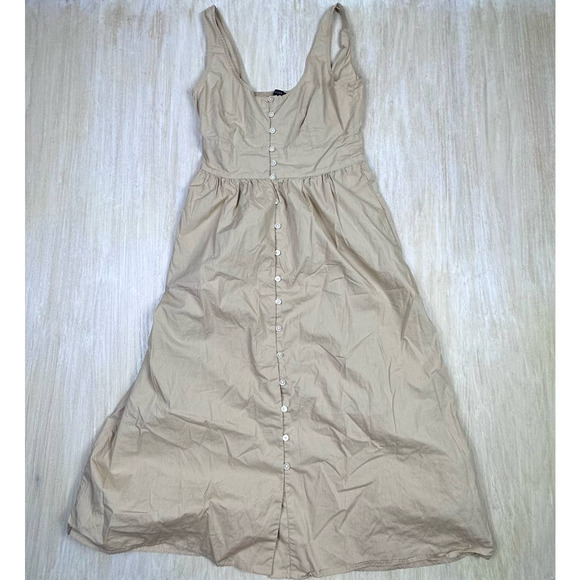 J Crew Tan Neutral Button Down Lagenlook Tank Shirt Casual Midi Dress Size 4 - Picture 1 of 16
